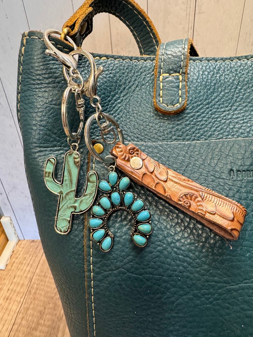 Western Cactus Horseshoe Charm Western Bag Charm Turquoise Accessories